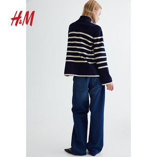 H&M2024秋季女士高领套衫1169363 海军蓝/条纹 155/76