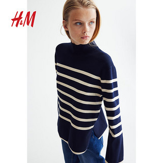 H&M2024秋季女士高领套衫1169363 海军蓝/条纹 155/76