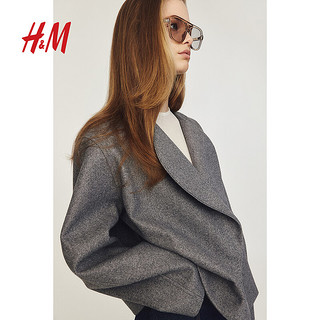 H&M2024秋季时尚休闲百搭女士青果领毛毡外套1228434 混灰色 170/116 XL