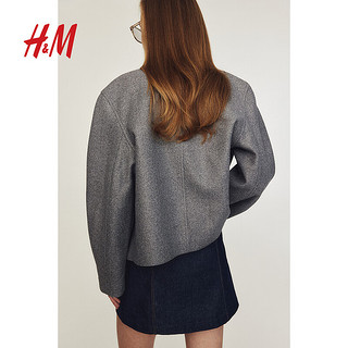 H&M2024秋季时尚休闲百搭女士青果领毛毡外套1228434 混灰色 160/88 S