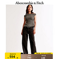 ABERCROMBIE & FITCH女装 24秋季纯色基础时尚复古宽松直筒牛仔裤KI155-4492 黑色 28S (155/72A)短版