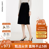 朗姿纯棉复古中长款显瘦气质裙子通勤时尚法式半身裙2024冬季 黑色 M