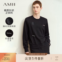 AMII2024秋休闲圆领趣味笑脸绣花撞色字母合缝刺绣卫衣女上衣 黑色 160/84A/M