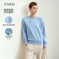 AMII2024秋休闲圆领趣味笑脸绣花撞色字母合缝刺绣卫衣女上衣 粉笔蓝 160/84A/M