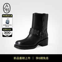 艾熙 ASH女靴TEOUILA2024秋季新款真皮短靴女粗跟时尚百搭铆钉套筒单靴潮 黑色 3