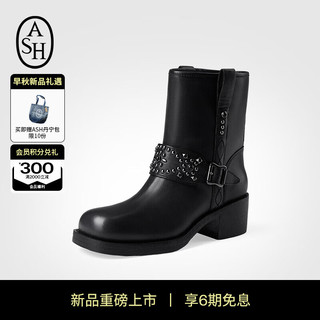 艾熙 ASH女靴TEOUILA2024秋季新款真皮短靴女粗跟时尚百搭铆钉套筒单靴潮 黑色 3