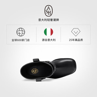 艾熙 ASH女靴TEOUILA2024秋季新款真皮短靴女粗跟时尚百搭铆钉套筒单靴潮 黑色 3