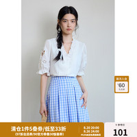独束大码女装法式刺绣衬衫2024夏季甜美清纯氧气感五分袖小衫 月光白 3