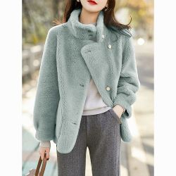 kele coco 全羊毛立领珍珠扣羊剪绒皮草女秋冬新款颗粒羊羔毛外套