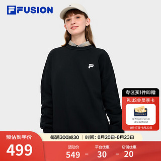 FILA FUSION斐乐潮牌款套头卫衣2024秋简约宽松针织上衣 正黑色-BK S