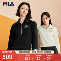 FILA 斐乐女子套头卫衣2024秋时尚休闲宽松针织长袖上 正黑色-BK 2XL