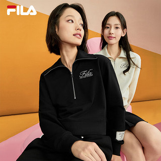 FILA 斐乐女子套头卫衣2024秋时尚休闲宽松针织长袖上 正黑色-BK XL