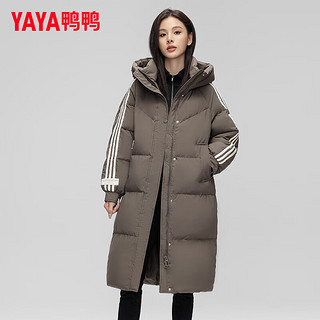 鸭鸭（YAYA）羽绒服女长款过膝2024年冬季时尚运动条纹连帽加厚保暖外套XB 灰色 170/92A(XL)