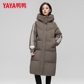 鸭鸭（YAYA）羽绒服女长款过膝2024年冬季时尚运动条纹连帽加厚保暖外套XB 灰色 170/92A(XL)