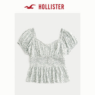 HOLLISTER24秋季新款腰身抽褶荷叶边泡泡袖上衣 女 KI340-4062