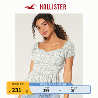 HOLLISTER24秋季新款腰身抽褶荷叶边泡泡袖上衣 女 KI340-4062