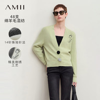 AMII2024秋新款休闲风V领玫瑰刺绣毛织开衫女宽松撞色纽扣上衣