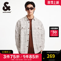 杰克·琼斯（JACK&JONES）秋季新款宽松翻领格纹花呢潮流百搭小香风外套长袖衬衫夹克男款