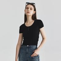 【显瘦减龄】MB2024女t恤短袖黑色高级感时尚短款针织衫