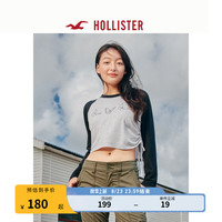 HOLLISTER24秋美式辣妹插肩宽松长袖印花短款T恤女KI357-4012 浅灰色 - 黑色 XL (170/108A)