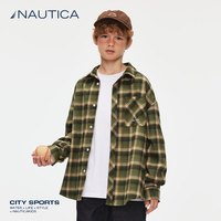 NAUTICA诺帝卡童装男童女童格子衬衫外套学院春秋季儿童美式复古 墨绿 130cm