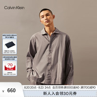 Calvin Klein内衣24秋季新款男士休闲ck字母满印纽扣翻领纯棉家居睡衣NM2690 Q91-薄暮灰