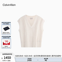 Calvin Klein Jeans24秋季新款女士简约ck字母提花V领马甲毛衣针织衫J224560 YBI-牛乳白