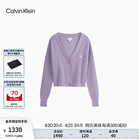 Calvin Klein Jeans24秋季女含羊毛混纺ck短款纽扣V领针织开衫毛衣J224775 PC1-凤信紫 L