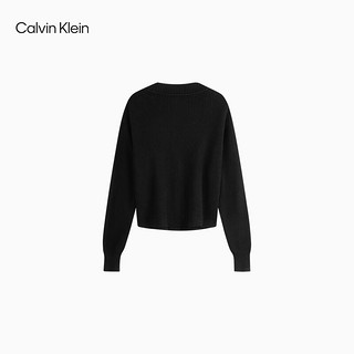 Calvin Klein Jeans24秋季女含羊毛混纺ck短款纽扣V领针织开衫毛衣J224775 BEH-太空黑 L