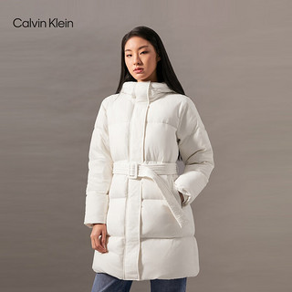 Calvin Klein Jeans24秋季女士ck刺绣系带收腰鸭绒连帽中长羽绒服J224692 YBI-牛乳白 M