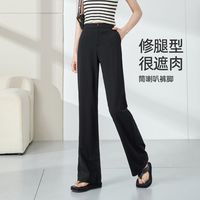 逸阳冰丝微喇裤女2024夏薄款高腰弹力休闲修身显瘦喇叭裤子