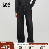 Lee24早秋新品宽松直筒五袋款黑色女阔腿牛仔裤潮流LWB008931206 黑色 2