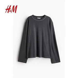 H&M2024秋季女士长袖汗布上衣1247711 深灰色 160/88