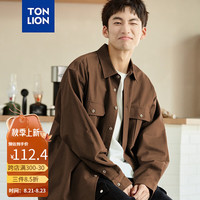 唐狮 TONLION2024早秋新款男翻领前胸双口袋长袖衬衫TB 棕色