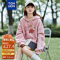 唐狮 TONLION2024早秋连帽卫衣女休闲针织帽衫趣味涂鸦长袖卫衣外套TB 雾霾粉 M