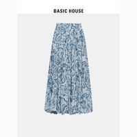 Basic House/百家好优雅印花半身裙2024夏季百搭显瘦女A字裙
