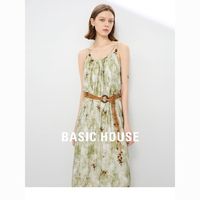Basic House/百家好新中式串珠连衣裙2024夏季碎花女吊带裙