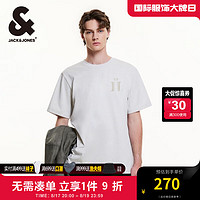 杰克·琼斯（JACK&JONES）秋季纯棉舒适基础百搭胸前植绒图案圆领短袖T恤男款224301033 石灰花灰G01 常规 石灰花灰G01 180/100A/L