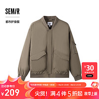 森马(semir)棉服男防水防油防污防风2024冬装厚飞行员外套棒球领夹克 深卡其50790 160/80A/XS