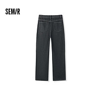 森马（Semir）牛仔裤女森柔牛仔抓毛拖地裤显腿直2024冬阔腿裤港风 牛仔水洗黑98201 160/66A/M