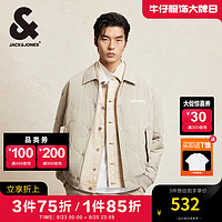 杰克·琼斯（JACK&JONES）男装秋冬时尚百搭宽松短款棉衣保暖外套字母刺绣翻领棉服男 E11 卡其色 195/112A/XXXL