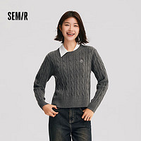 森马（Semir）毛衣女森柔毛衫绞花温柔宽松2024圆领刺绣套头衫百搭 深花灰00120 M 160/84A