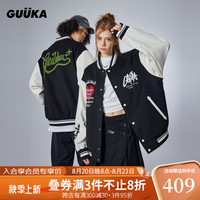 古由卡(GUUKA)潮牌创意爱心立体刺绣夹克男秋新款情侣舒适保暖透气时尚宽松外套 黑色
