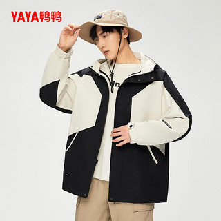 鸭鸭羽绒服鸭鸭（YAYA）户外夹克外套短款2024秋冬连帽压胶工艺三防外套上衣JX 白色拼棕色 195/112A(4XL)