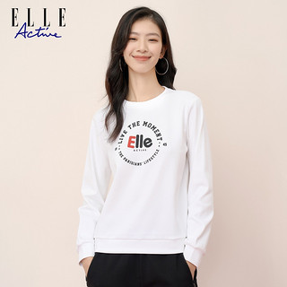 ELLE ACTIVE 新年红圆领卫衣女装秋季百搭基础独特logo运动休闲套头衫 白色 L