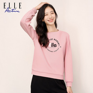 ELLE ACTIVE 新年红圆领卫衣女装秋季百搭基础独特logo运动休闲套头衫 粉色 S