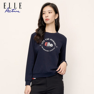 ELLE ACTIVE 新年红圆领卫衣女装秋季百搭基础独特logo运动休闲套头衫 藏青色 S