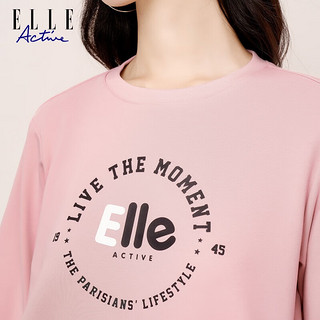 ELLE ACTIVE 新年红圆领卫衣女装秋季百搭基础独特logo运动休闲套头衫 粉色 M