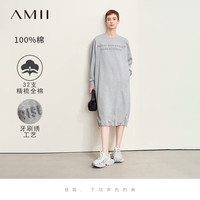 AMII2024秋圆领落肩袖字母牙刷绣连衣裙女休闲宽松全棉卫衣裙12423036