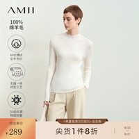 AMII2024秋基础百搭精梳全羊毛无缝一体成型毛衣女多巴胺上衣 白色(半高领) 155/80A/S